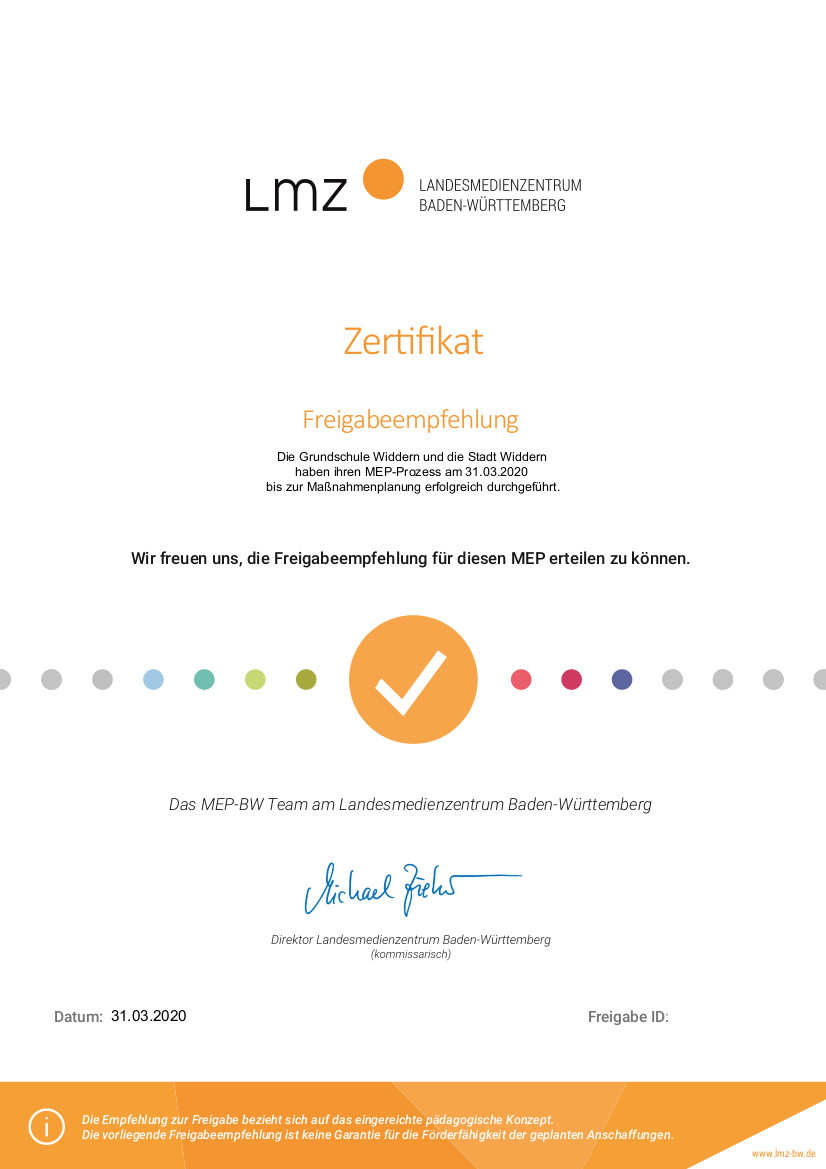 Zertifikat MEP Grundschule Widdern